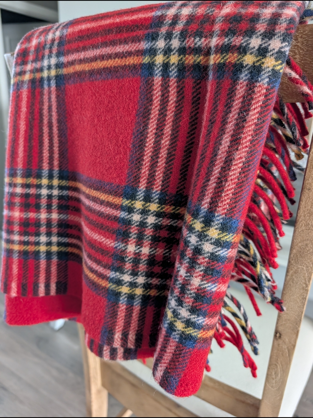Faribo Vintage Pure Wool Plaid Blanket Red Tartan Fringe 49x49 Cabincore USA